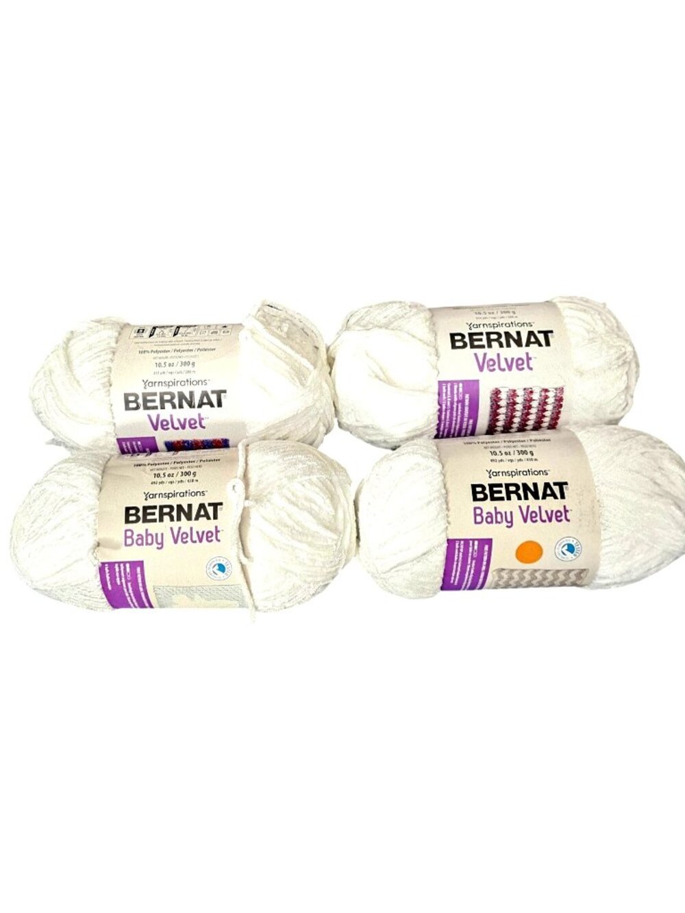 Lot of 4 Skeins of Bernat Baby Velvet Knitting Yarn in Snowy White (300g/10.5oz)